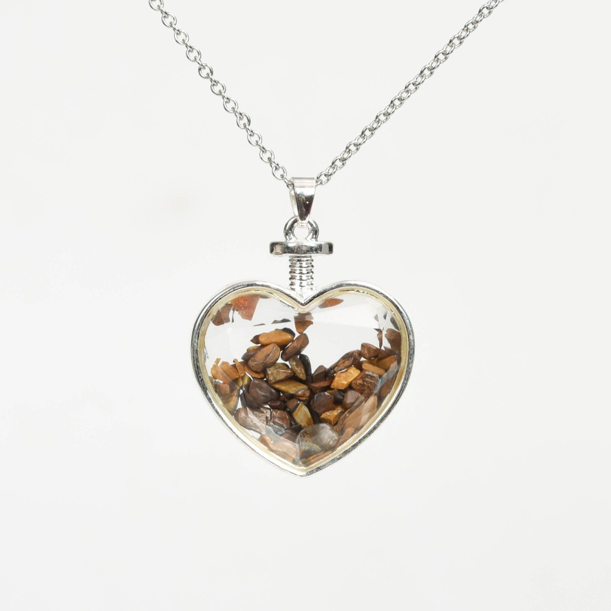 Crystal Chips In Heart Glass Pendant Necklace